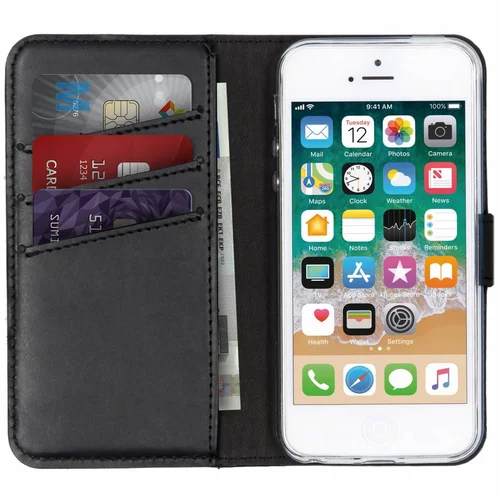 Selencia Echt Lederen Bookcase iPhone SE / 5 / 5s – Zwart