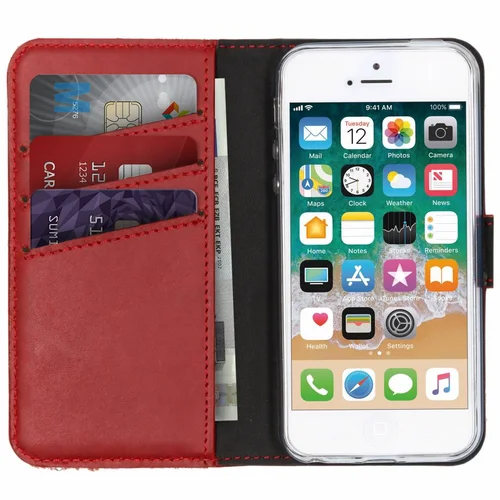 Selencia Echt Lederen Bookcase iPhone SE / 5 / 5s – Rood