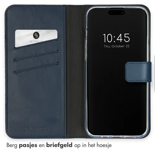 Selencia Echt Lederen Bookcase iPhone 15 Pro – Blauw