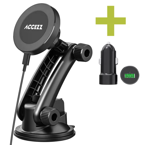Accezz Telefoonhouder auto met MagSafe – Draadloos – Dashboard en voorruit – Zwart