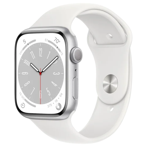 Apple Watch Series 8 45mm - Zilver Aluminium Wit Sportband - A Grade Apple Watch Series 8 45mm - Zilver Aluminium Wit Sportband - A Grade