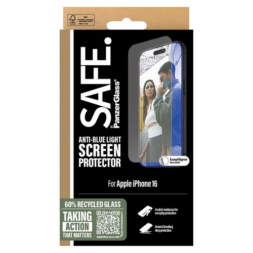 PanzerGlass SAFE EyeCare Screenprotector Ultra Wide Fit met applicator iPhone 16 PanzerGlass SAFE EyeCare Screenprotector Ultra Wide Fit met applicator iPhone 16