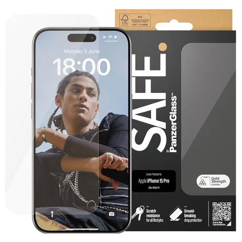 PanzerGlass SAFE Ultra-Wide Fit Screenprotector iPhone 15 Pro PanzerGlass SAFE Ultra-Wide Fit Screenprotector iPhone 15 Pro
