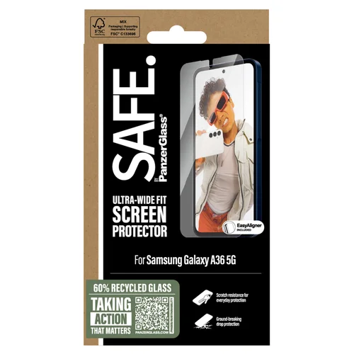SAFE by PanzerGlass Ultra-Wide Fit Screenprotector incl. applicator Samsung Galaxy A36 SAFE by PanzerGlass Ultra-Wide Fit Screenprotector incl. applicator Samsung Galaxy A36