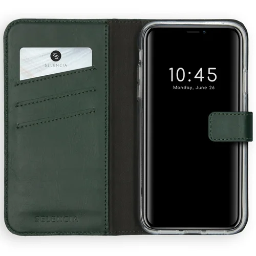 Selencia Echt Lederen Bookcase iPhone 11 - Groen Selencia Echt Lederen Bookcase iPhone 11 - Groen