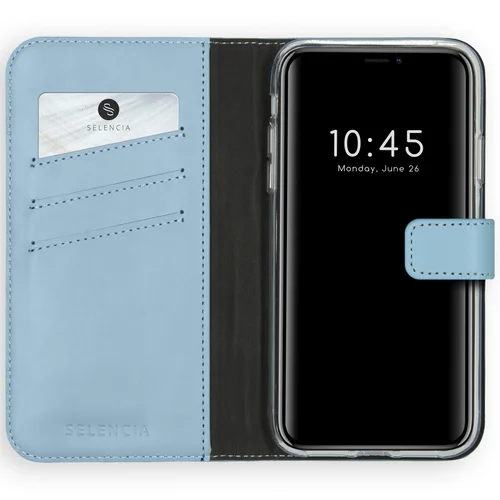 Selencia Echt Lederen Bookcase iPhone 11 - Lichtblauw Selencia Echt Lederen Bookcase iPhone 11 - Lichtblauw
