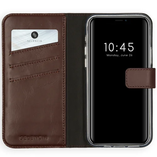 Selencia Echt Lederen Bookcase iPhone 12 (Pro) - Bruin Selencia Echt Lederen Bookcase iPhone 12 (Pro) - Bruin