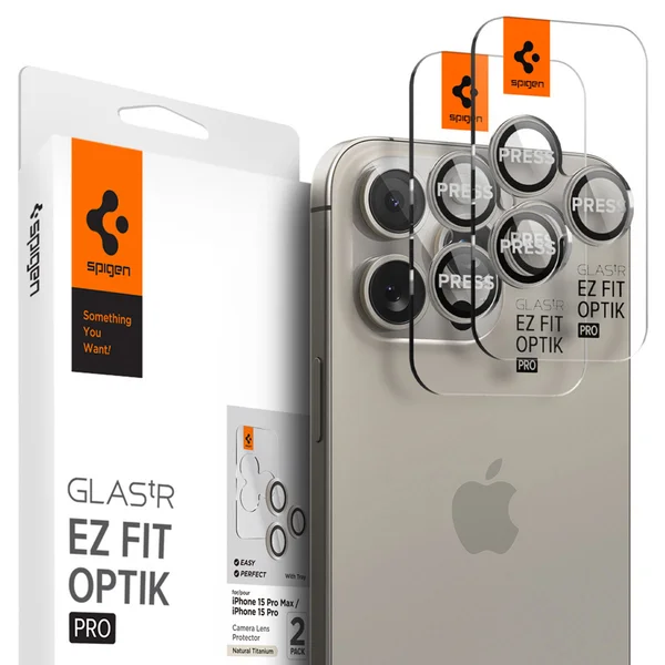 Spigen Optik Pro EZ Fit Lens Protector - Cameralens bescherming (2-pack) Apple iPhone 16 Pro (Max) / 15 Pro (Max) - Natural Titanium Spigen Optik Pro EZ Fit Lens Protector - Cameralens bescherming (2-pack) Apple iPhone 16 Pro (Max) / 15 Pro (Max) - Natural Titanium