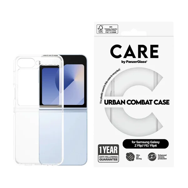 CARE by PanzerGlass Urban Combat Case Samsung Galaxy Z Flip 6 / Flip 7 FE - Transparant CARE by PanzerGlass Urban Combat Case Samsung Galaxy Z Flip 6 / Flip 7 FE - Transparant