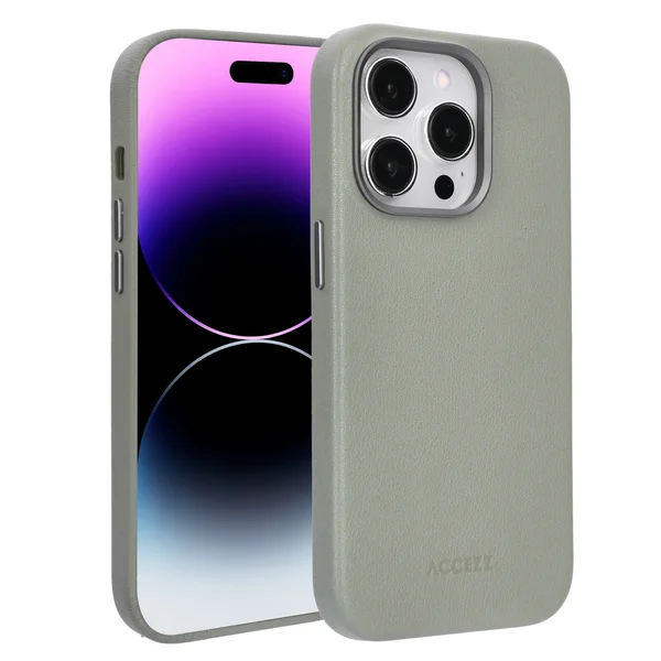 Accezz MagSafe Leather Backcover Apple iPhone 14 Pro - Light Grey Accezz MagSafe Leather Backcover Apple iPhone 14 Pro - Light Grey