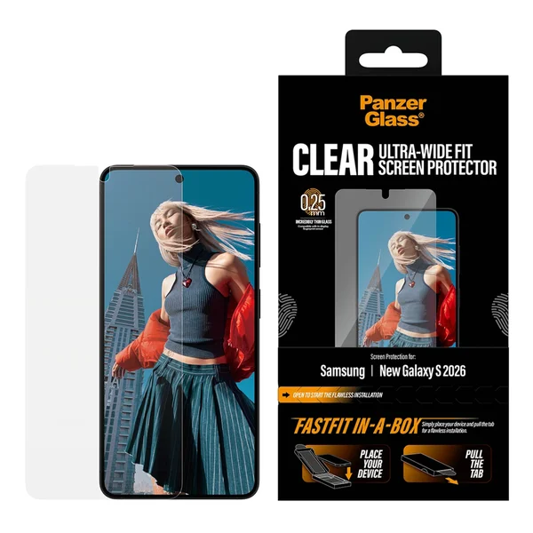 PanzerGlass Ultra Wide Fit FastFit in-a-box Screenprotector Samsung Galaxy S26