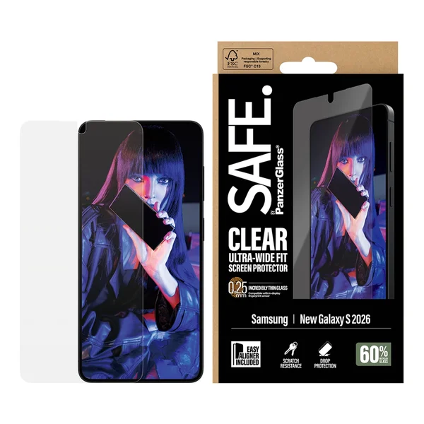 SAFE by PanzerGlass Ultra-Wide Fit Screenprotector incl. applicator Samsung Galaxy S26 SAFE by PanzerGlass Ultra-Wide Fit Screenprotector incl. applicator Samsung Galaxy S26