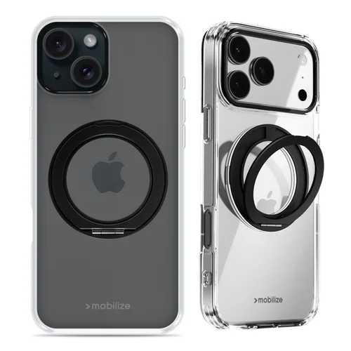 Mobilize MagSafe Compatible 360 Rotating Ring Stand Case Apple iPhone 15 Clear/Black