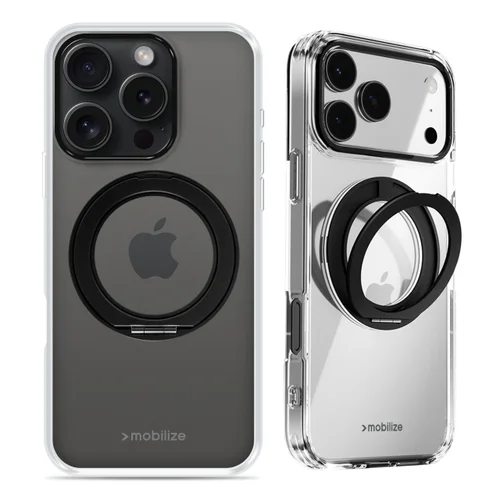 Mobilize MagSafe Compatible 360 Rotating Ring Stand Case Apple iPhone 15 Pro Max Clear/Black