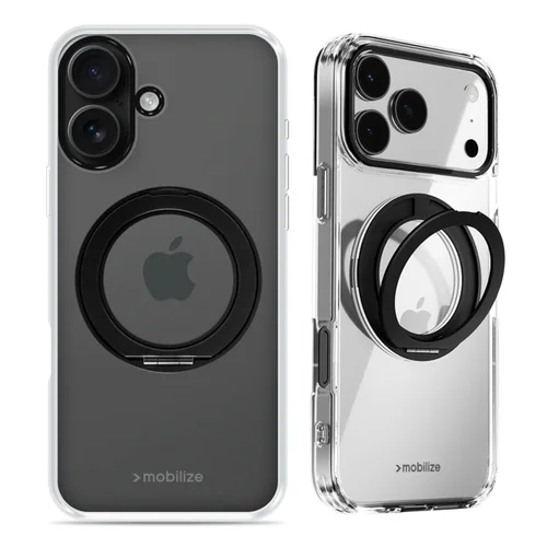 Mobilize MagSafe Compatible 360 Rotating Ring Stand Case Apple iPhone 16 Clear/Black